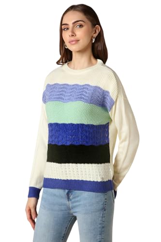 Allen Solly Women's Acrylic Crew Neck Sweater (AHSWCRGHI11021_Cream