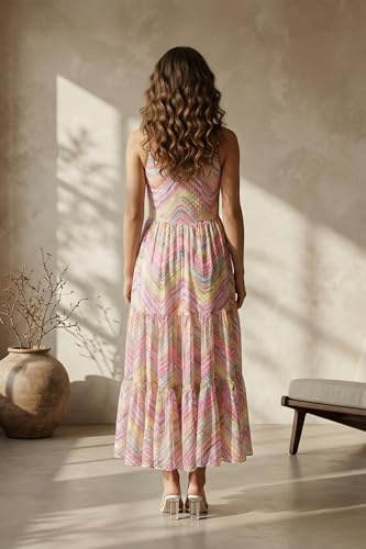 W for Woman Multicolor Chevron Chiffon Tiered Dress - (W12671-125354-XXL)