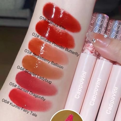 CAPPUVINI Bubble Mirror Water Lip Gloss | Moisturizing Lip Tint & Balm | Glossy Finish with Non-Sticky & Long-Lasting | Light Pink, Red, Brown Nude lipsticks for women | All Soft & Bold Shades | long stay lipstick waterproof (05# Sunset Dragonfly, 3g)