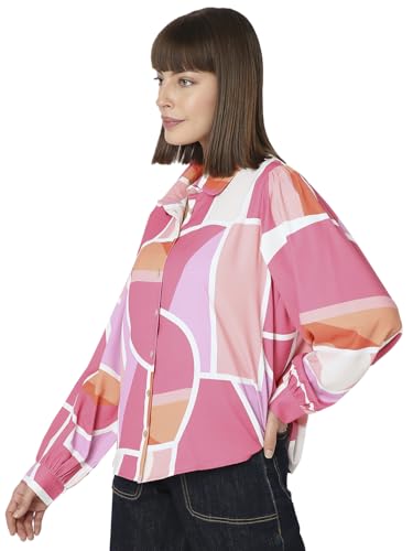 VERO MODA Women Printed Polyester Regular Fit Pink Shirt