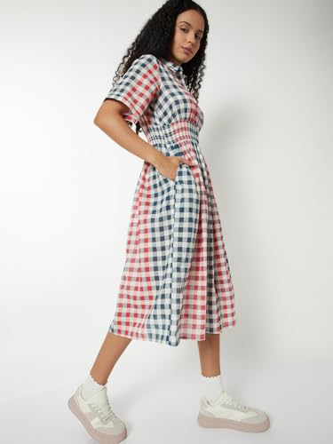 Max Women Checked A-line Shirt Dress(Multicolour_M)