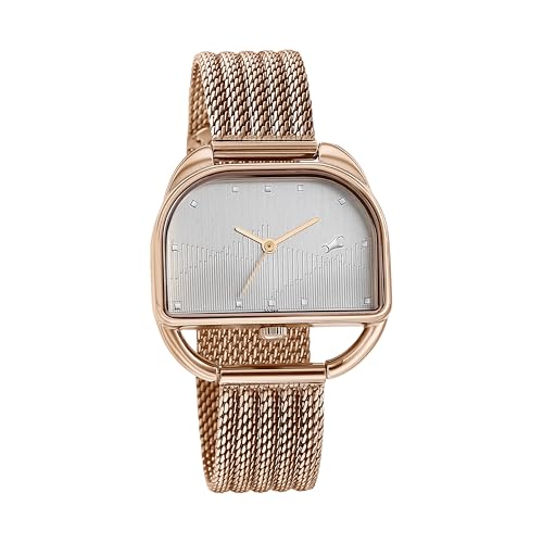 Fastrack Style Up Quartz Analog Silver Dial Rose Gold Stainless Steel Strap Watch for Girls