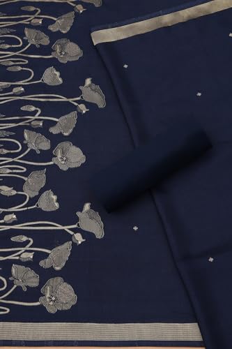 Soch Womens Navy Blue Russian Silk Zari Woven Unstitch Dress Material