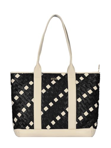 eske Paloma Genuine Leather Braided Tote Bag For Women (Vanilla Black)