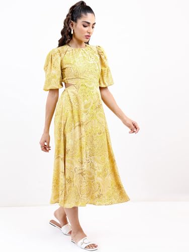Tokyo Talkies Yellow Ethnic Printed Fit and Flare Dress