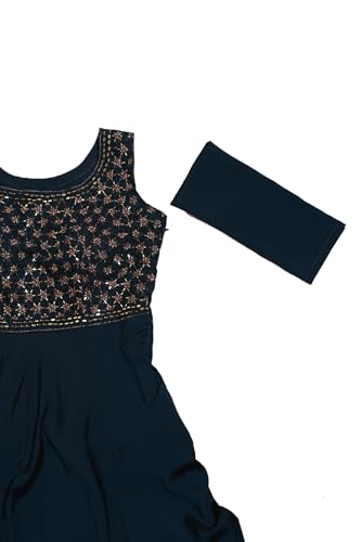 Soch Womens Teal Blue Silk Embroidered Gown with Mirror and Stone