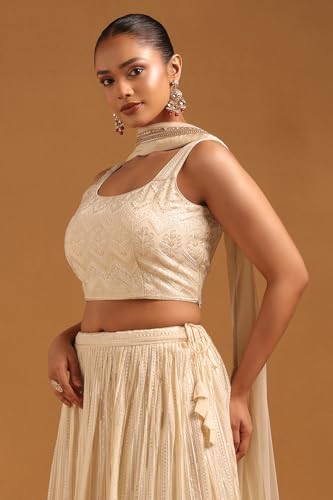 Soch Womens Beige Georgette Ethnic Motifs Lehenga Choli Set With Sequined