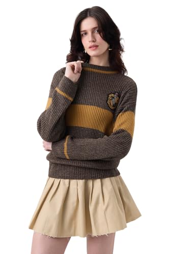 The Souled Store Harry Potter: The Kind Kin Women and Girls Full Sleeves Round Neck Brown Typography Printed Acrylic Oversized Fit Ribbed Texture Pullover Sweater