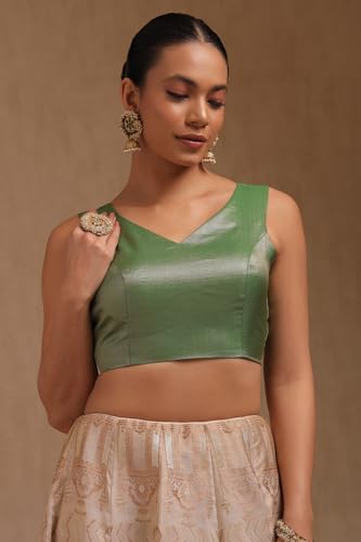 Soch Womens Green Tussar Chevron Print Padded Blouse
