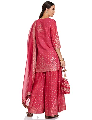 Biba WOMEN PRINTED STRAIGHT SALWAR KURTA DUPATTA(SKDSUMMER G7827_FUCHSIA_42)