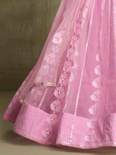 Zeel Clothing Women's Thread Sequins Work Embroidery Soft Net Lehenga Choli with Dupatta (NFH-2208-Pink-Women-Lehenga-Choli-Latest; Free Size)