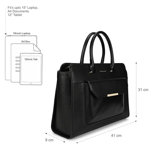 Fastrack PowerPlay laptop Tote | Women’s Faux-Leather laptop Tote Bag | 15'' Padded Laptop Section, Center Zip Compartment & External Quick-Access Pockets