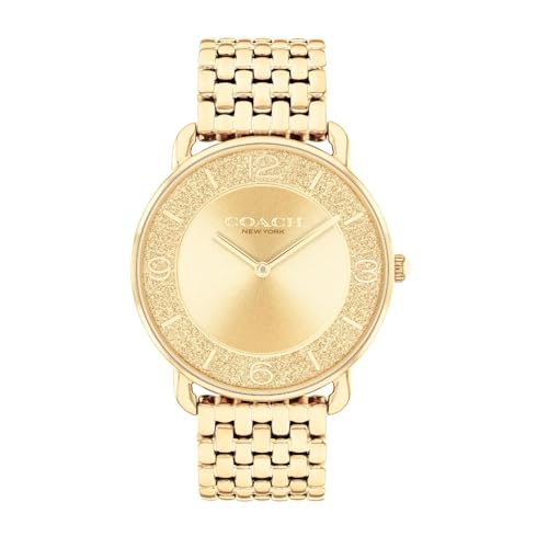 Coach Elliot Qtz Basic Gold Round Dial Women's Watch|Ionic Plated Thin Gold Steel Material|Gold Color Band - 14504374