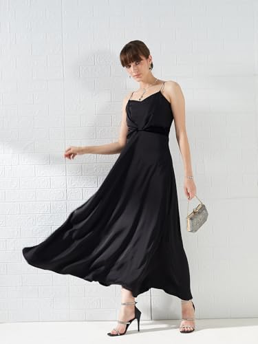 Latin Quarters Women's Black Strappy Sweetheart Neck Solid Party Maxi Dress_M