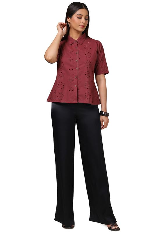 Soch Womens Maroon Cotton Blend Schiffli Tunic