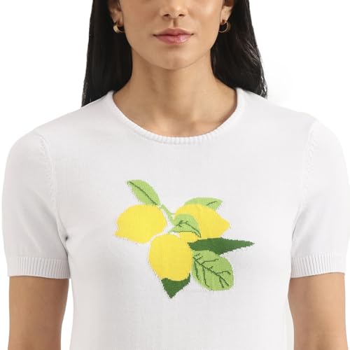 United Colors of Benetton Regular Round Neck Self Design Top (Size: M)-25P1030W1J49I101 White