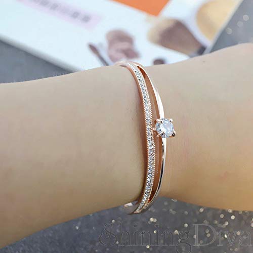 Shining Diva Fashion Stylish 18k Rose Gold Plated Crystal Bangle Bracelet for Women-(9814b)