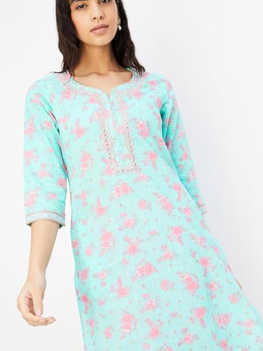 Max Women's Cotton Blend Kurta Set (CTKST42062BLUE_Blue