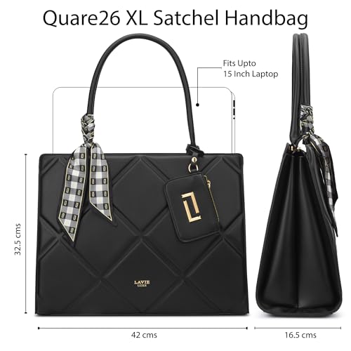 Lavie Luxe Women's Quare26 Extra Large Laptop Satchel Bag | Upto 14 Inch | Satchel Handbag for Work | Ladies Purse | Stylish Shoulder Bag | Gift for Women
