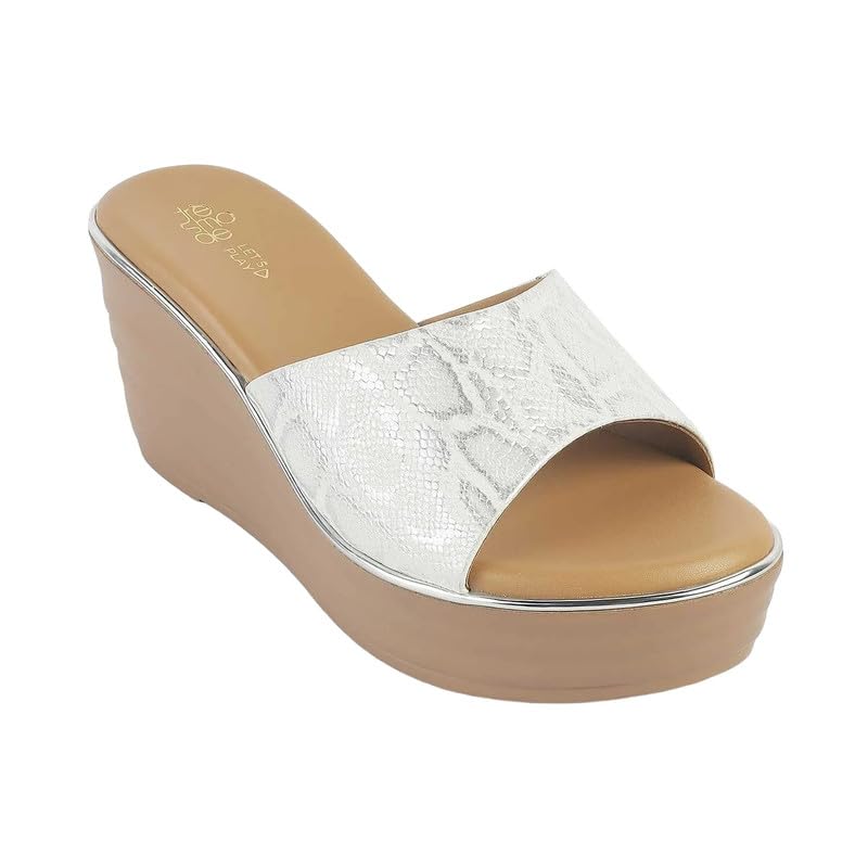 tresmode AVDA Women's White Vegan Leather Wedge Sandals in Size 7 UK / 40 EU