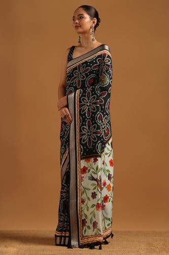 Soch Womens Black Poly Viscose Floral Saree
