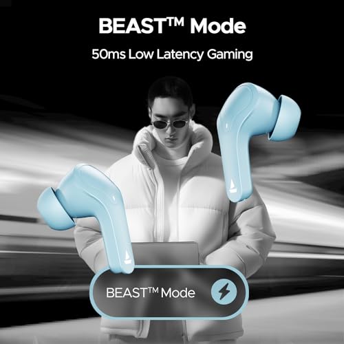 boAt Airdopes 311 Pro, 50HRS Battery, Fast Charge, Dual Mics ENx Tech, Transparent LID, Low Latency, IPX4, IWP Tech, v5.3 Bluetooth Earbuds, TWS in Ear Earbuds Wireless Earphones with mic (Dusk Blue)