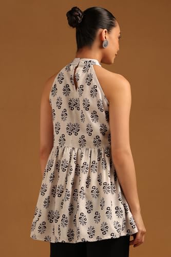 Soch Womens Off White Linen Floral Tunic