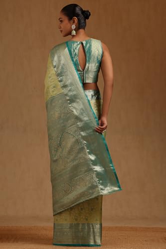 Soch Womens Light Green Silk Blend Floral Zari Woven Saree