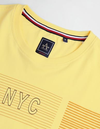 Arrow Typographic Print Cotton Fit T-Shirt (ASAEOTS5102_Yellow_M)