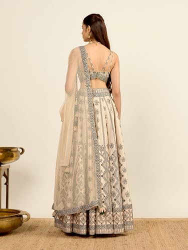Aarke Ritu Kumar Ecru Round Neck Blouse With Lehenga And Dupatta