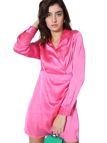 ONLY Women's Polyester Wrap Above The Knee Dress (15337311-Pink Frosting_Pink