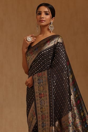 Soch Womens Black Silk Blend Zari Woven Saree With Zari Woven