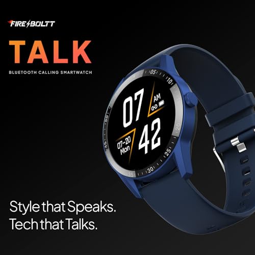 Fire-Boltt Talk Round Smart Watch 1.39″ TFT Display with Bluetooth Calling, Dual Button, Voice Assistance, SPO₂ & Heart Rate Monitor, 120+ Sports Modes, Smartwatch for Men & Women - Blue