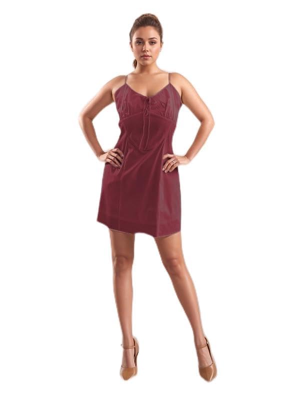 Zink London Maroon Plain Sleeveless Short Dress