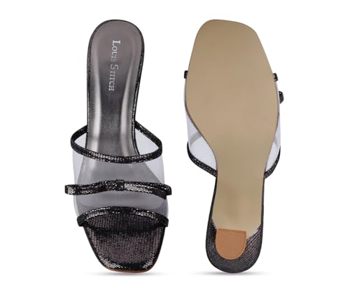 LOUIS STITCH Black Stylish Transparent High Heels Sandal for Women | Pointed Heel Fashionable & Comfortable Sandal | LSOF-LDPH-BWNTJB | UK-7