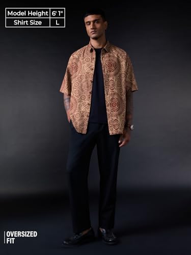 The Souled Store Marvel: Doctor Strange Men and Boys Short Sleeve Spread Collar Brown All Over Printed Casual Trendy Easy to Style Drop Shoulder Streetwear Cotton Oversized Shirt