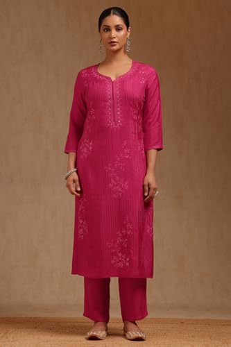 Soch Women's Dola Silk Salwar Suit Set (EWA5CD22235_Fuchsia