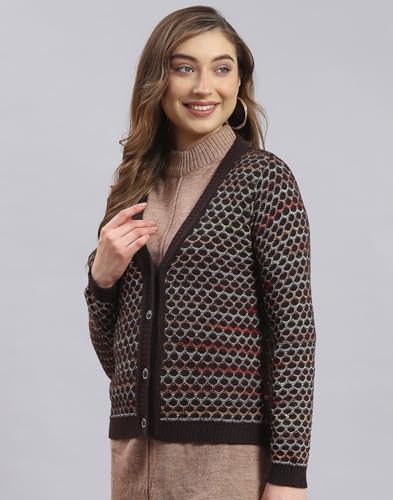 Monte Carlo Womens Woolen Blend Self Design Sweater (1239713Vn-1-38, Coffee, L)