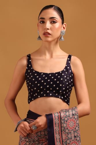 Soch Womens Navy Blue Viscose Ajrak Saree