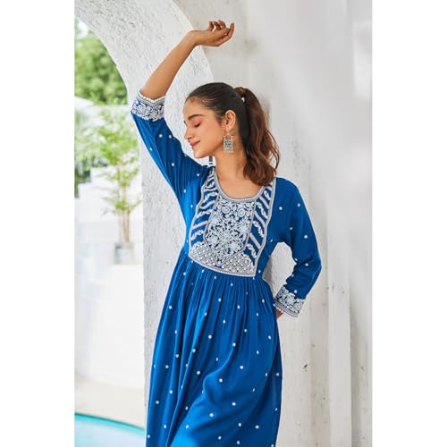 Rangriti Women Viscose Printed Straight Suit Set (DORI19025SS24IND_Blue