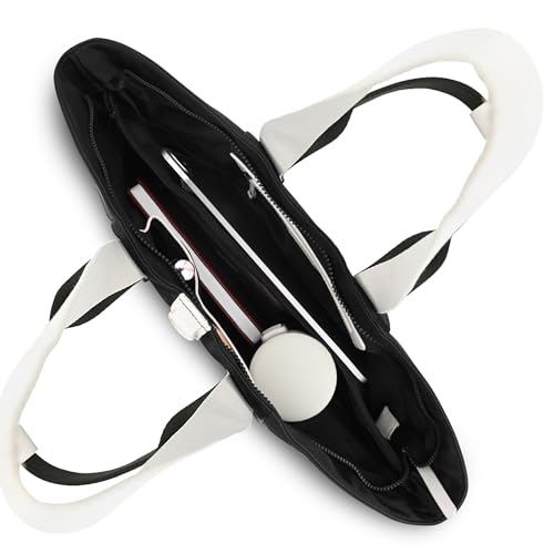 Fastrack Black & White Tote Bag for Women | Large Nylon Tote with Zipper Closure, Webbing Strap, Internal Utility Pockets & Double Handle | Lightweight Everyday Shoulder Bag for Work, Travel & Errands