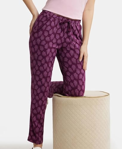 Jockey Women's Straight Fit Pants (RX09_Purple Wine-Color and Print May Vary_Large)