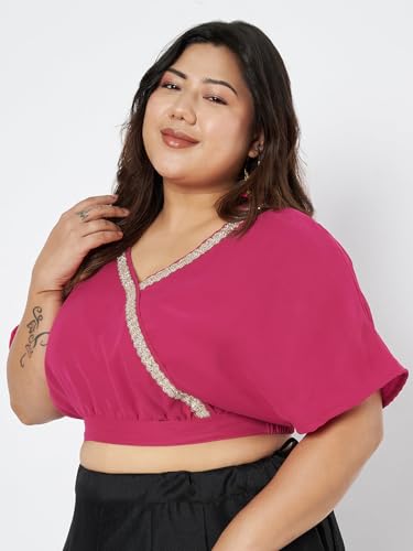 studio rasa Women's Plus Size Georgette Embellished Readymade Saree Blouses for Wedding Festive Party (TPWPC225BL14-3XL_Pink_3XL)