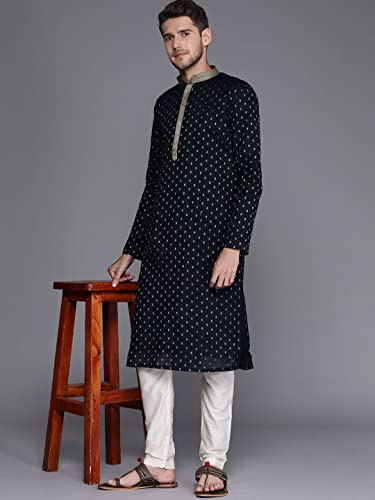 Manyavar Kurta Set For Men, Full Sleeves Mandarin Collar Ethnic Kurta Set For Engagement, Wedding, Party Solid (Blue, 2XL)