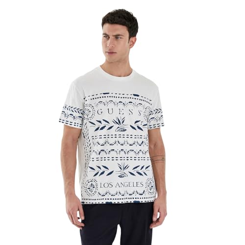 GUESS Men Blue Printed Round Neck Short Sleeves T-Shirt