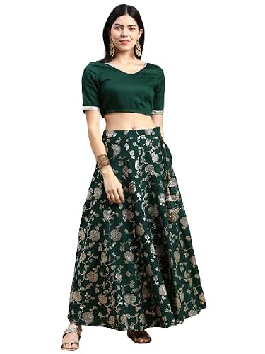 De Moza Women Skirt Woven Bottom Embroidery Polyester Deep Green