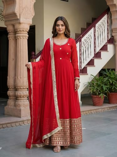 Leeli Peeri Designer Women's Faux Georgette Embroidery Work Anarkali Kurta With Trouser and Dupatta