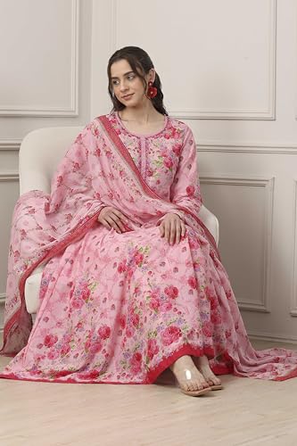 Biba Women Pink Cotton Kalidar Suit Set_38