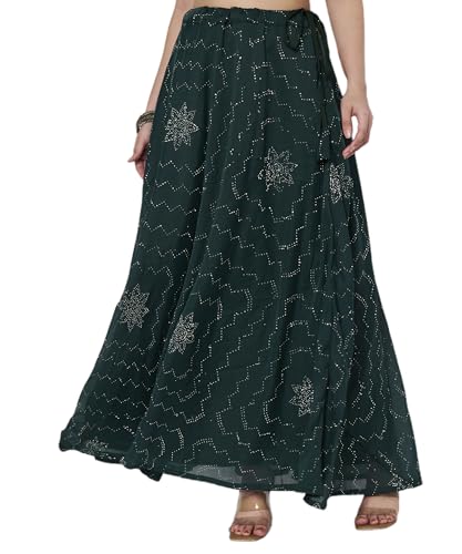 studio rasa Women's Silk Blend Embellished Bias Skirt for Wedding Festive Party (SKTC72517L_Green_Large)