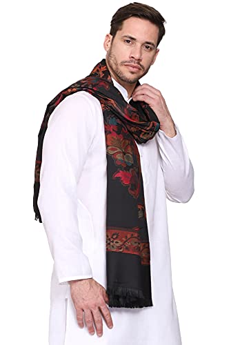 Weavers Villa Men's Woven Acro Wool Gents Shawls, Muffler, Stole for Men (Black), 100cm x 200cm